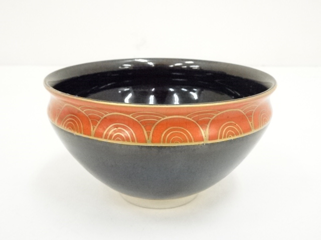 京焼 瑞雲窯 定靖造 仁清写 独楽形 網目青海波 数茶碗 美品 共箱 送料